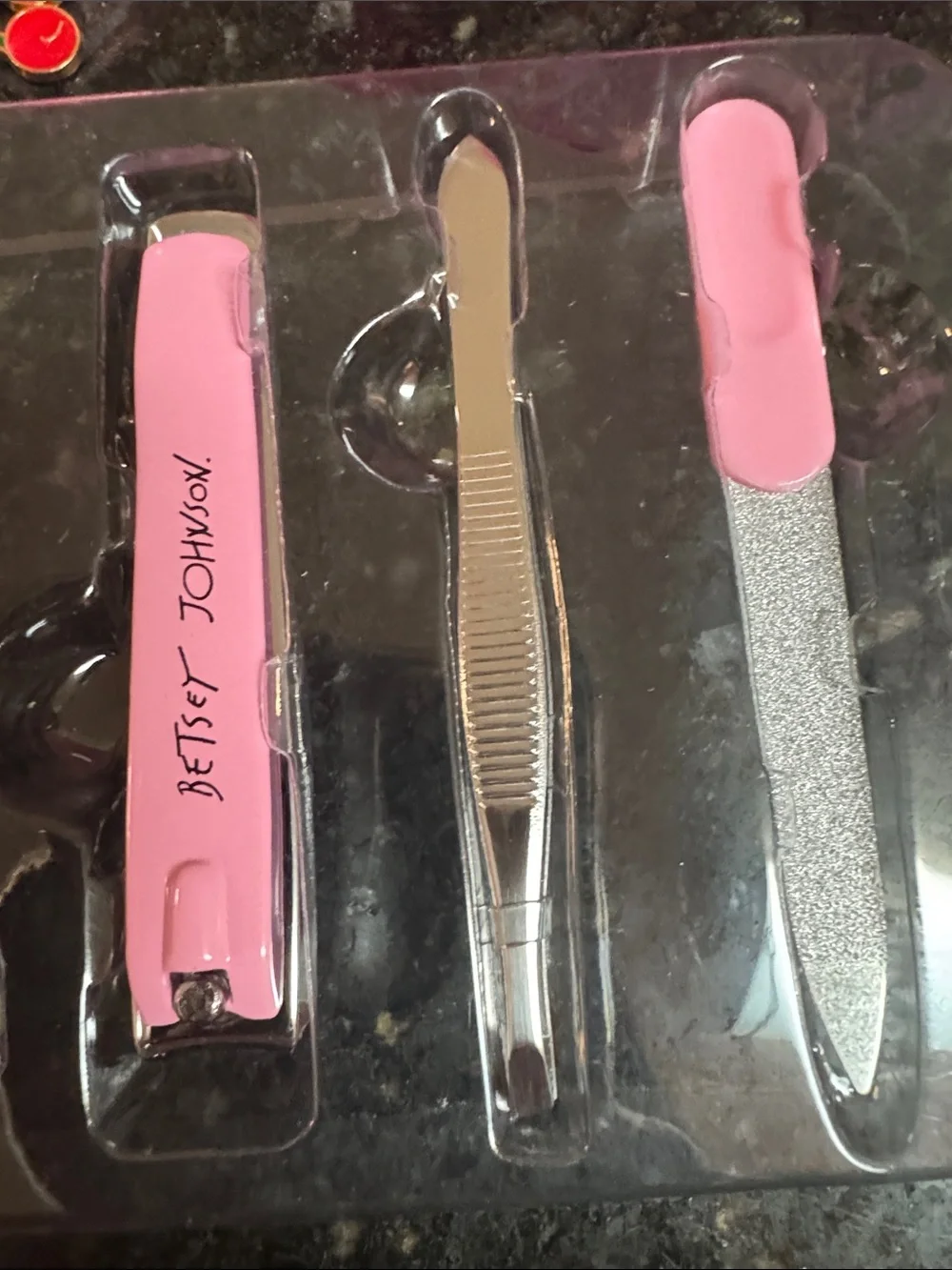 Betsey Johnson Pink Cherry Mani-Pedi Set in Pink Silicone Case